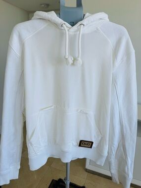 D&G White Hoodie with Silver Logo Patch, Velour front, cotton body Unisex, XXL
